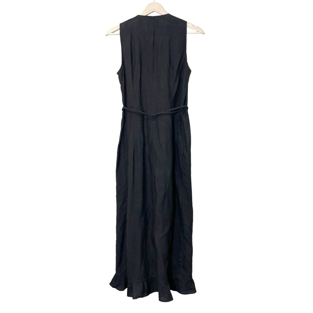 Scapa Womens 100% Linen Ruffle Wrap Midi Dress Size 38 Black Sleeveless - Picture 2 of 10